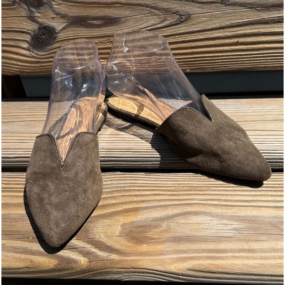 Lulus Joelle Brown Pointed Toe Mule Slides Size 7.5 Faux Suede Slip-On Flats